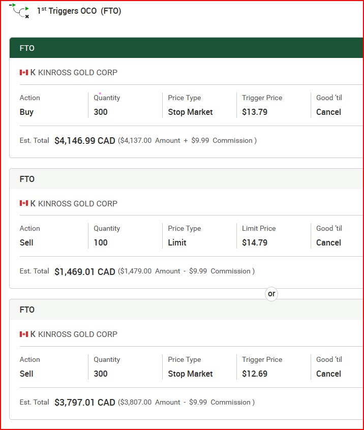 Bracket order for Kinross Gold stock