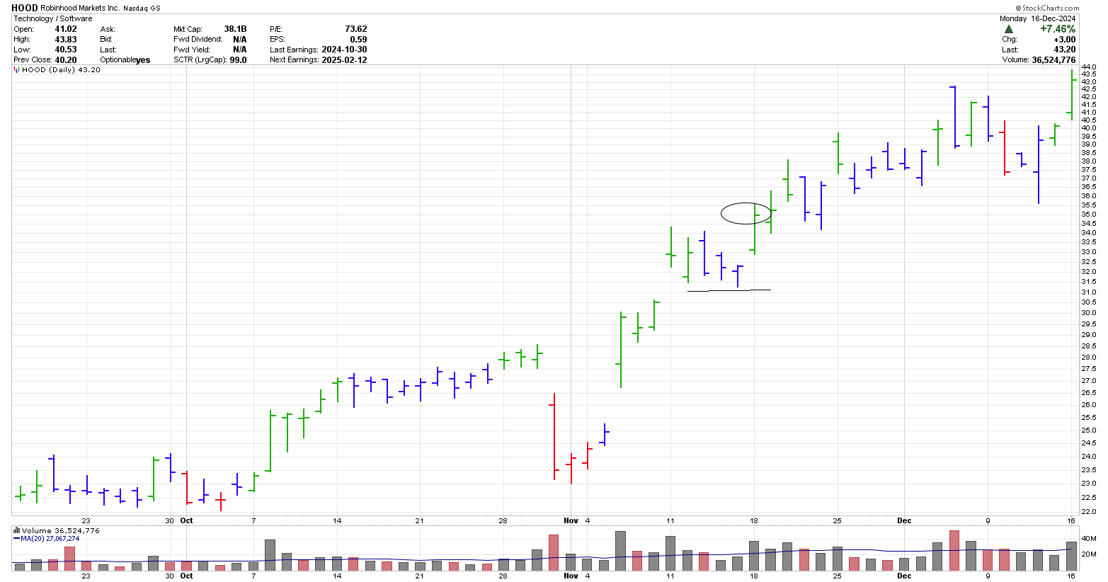 Robin Hood daily stock chart